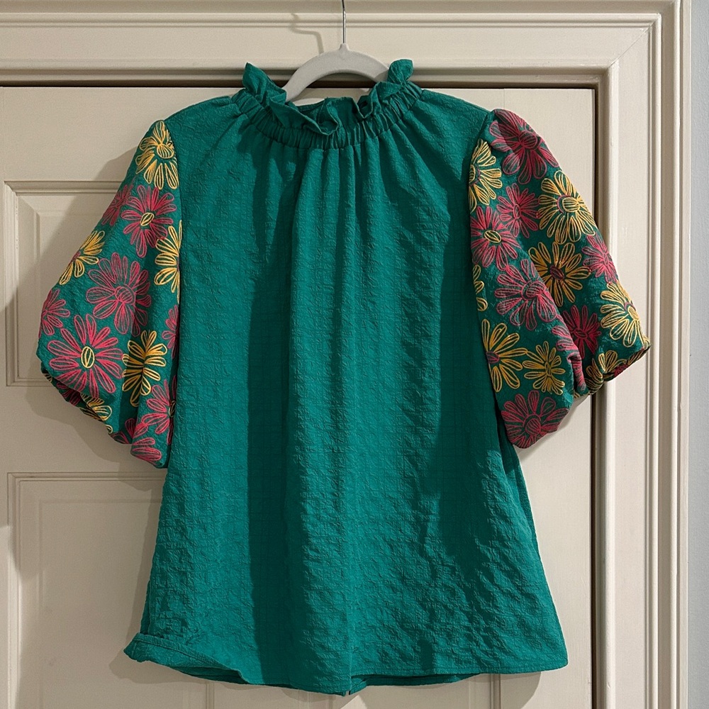 Floral Sleeve Teal Women's Top